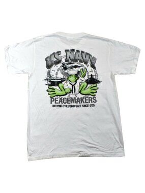 Peace Frogs Mens Peacemakers Navy Keeping The Pond Safe White Shirt New Small